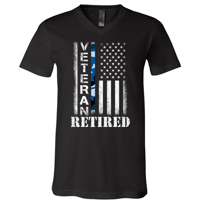 Retired Sailor Veteran Gift Retirement Soldier Patriotic Flag Gift V-Neck T-Shirt