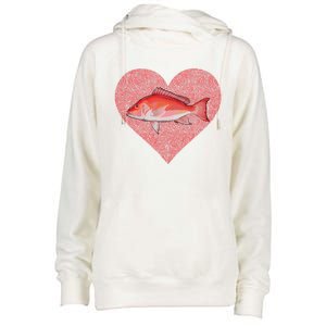 Red Snapper Valentines Day Fish Love Fingerprint Gift Womens Funnel Neck Pullover Hood