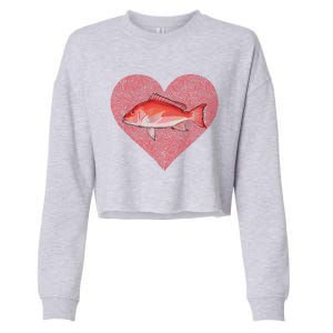 Red Snapper Valentines Day Fish Love Fingerprint Gift Cropped Pullover Crew