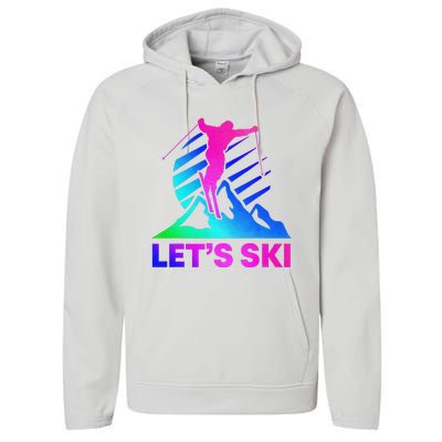 Retro Ski Vintage 80s 90s Skiing Outfit Performance Fleece Hoodie