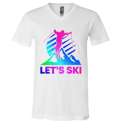 Retro Ski Vintage 80s 90s Skiing Outfit V-Neck T-Shirt