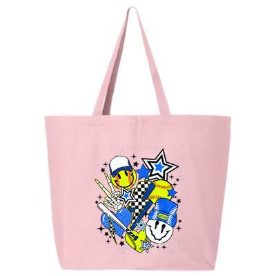 Retro Softball Vibes Funny Softball Smile Face Meme 25L Jumbo Tote