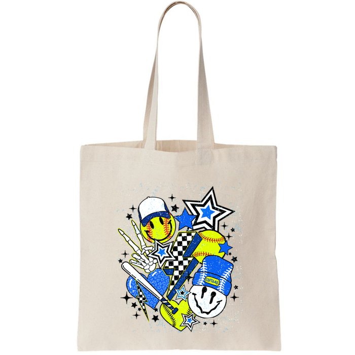 Retro Softball Vibes Funny Softball Smile Face Meme Bag