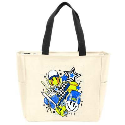 Retro Softball Vibes Funny Softball Smile Face Meme Zip Tote Bag