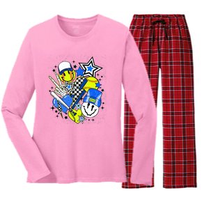 Retro Softball Vibes Funny Softball Smile Face Meme Women's Long Sleeve Flannel Pajama Set 