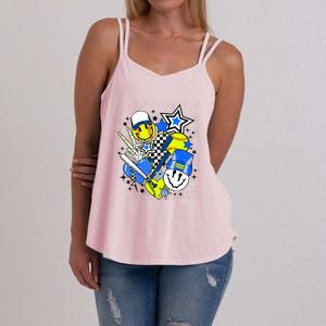 Retro Softball Vibes Funny Softball Smile Face Meme Women's Strappy Tank