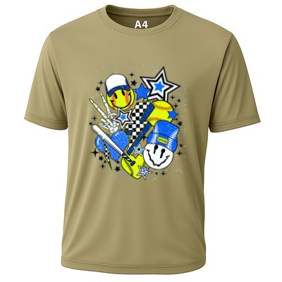 Retro Softball Vibes Funny Softball Smile Face Meme Performance Shirt