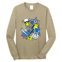 Retro Softball Vibes Funny Softball Smile Face Meme Long Sleeve Shirt