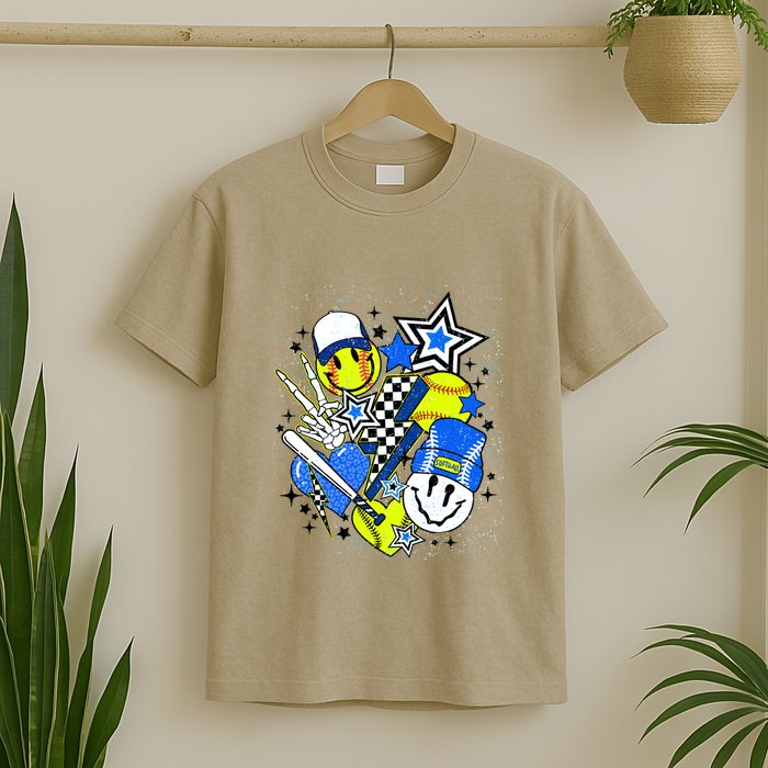 Retro Softball Vibes Funny Softball Smile Face Meme T-Shirt