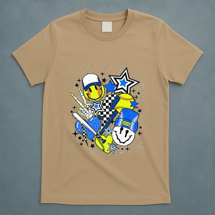 Retro Softball Vibes Funny Softball Smile Face Meme T-Shirt