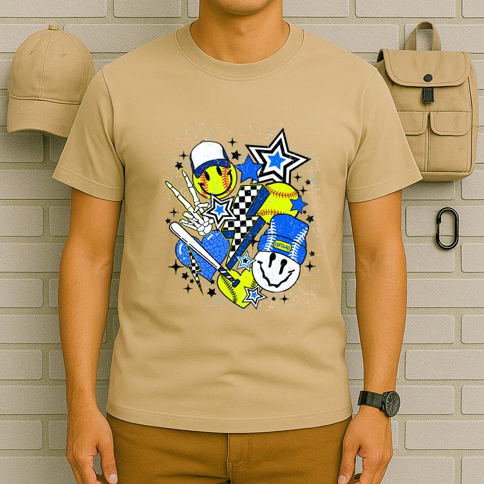Retro Softball Vibes Funny Softball Smile Face Meme T-Shirt