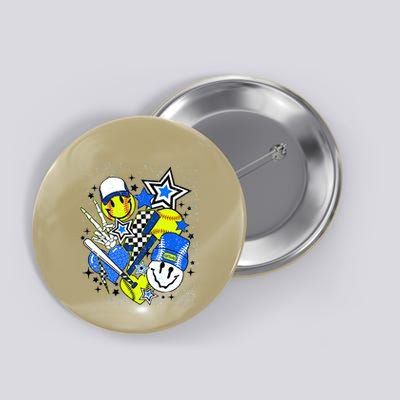 Retro Softball Vibes Funny Softball Smile Face Meme Button