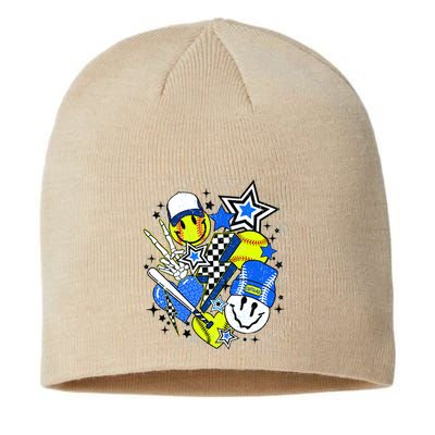 Retro Softball Vibes Funny Softball Smile Face Meme Sustainable Beanie