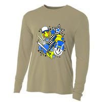 Retro Softball Vibes Funny Softball Smile Face Meme Cooling Performance Long Sleeve Crew