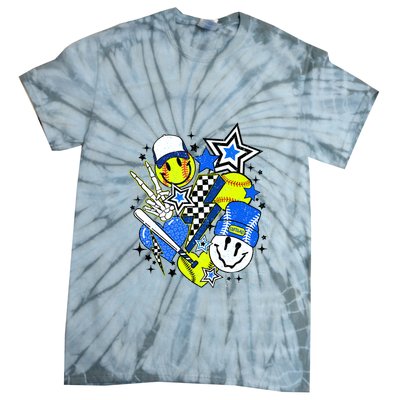 Retro Softball Vibes Funny Softball Smile Face Meme Tie-Dye T-Shirt