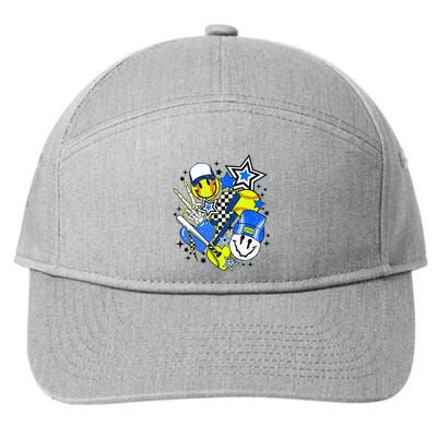 Retro Softball Vibes Funny Softball Smile Face Meme 7-Panel Snapback Hat