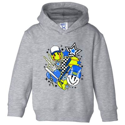 Retro Softball Vibes Funny Softball Smile Face Meme Toddler Hoodie