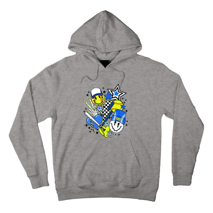 Retro Softball Vibes Funny Softball Smile Face Meme Tall Hoodie