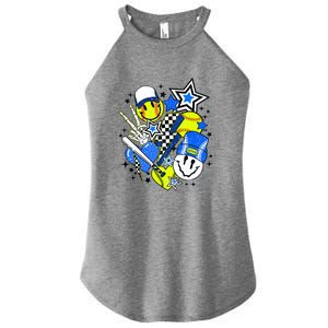 Retro Softball Vibes Funny Softball Smile Face Meme Women's Perfect Tri Rocker Tank