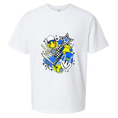Retro Softball Vibes Funny Softball Smile Face Meme Sueded Cloud Jersey T-Shirt
