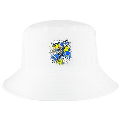 Retro Softball Vibes Funny Softball Smile Face Meme Cool Comfort Performance Bucket Hat