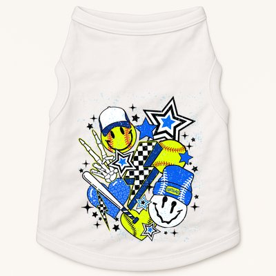 Retro Softball Vibes Funny Softball Smile Face Meme Doggie Tank