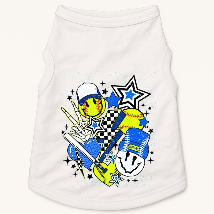 Retro Softball Vibes Funny Softball Smile Face Meme Doggie Tank