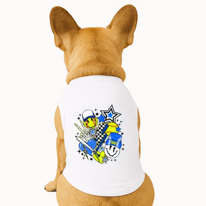 Retro Softball Vibes Funny Softball Smile Face Meme Doggie Tank