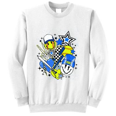 Retro Softball Vibes Funny Softball Smile Face Meme Sweatshirt
