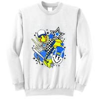 Retro Softball Vibes Funny Softball Smile Face Meme Sweatshirt
