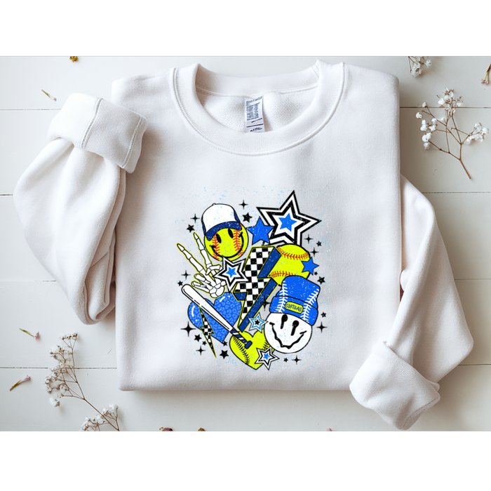 Retro Softball Vibes Funny Softball Smile Face Meme Sweatshirt