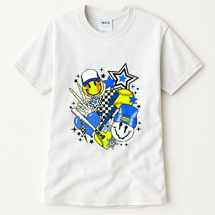 Retro Softball Vibes Funny Softball Smile Face Meme Tall T-Shirt