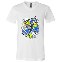 Retro Softball Vibes Funny Softball Smile Face Meme V-Neck T-Shirt