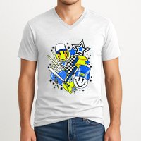 Retro Softball Vibes Funny Softball Smile Face Meme V-Neck T-Shirt