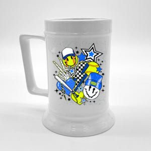 Retro Softball Vibes Funny Softball Smile Face Meme Beer Stein