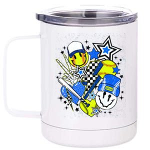 Retro Softball Vibes Funny Softball Smile Face Meme 12 oz Stainless Steel Tumbler Cup