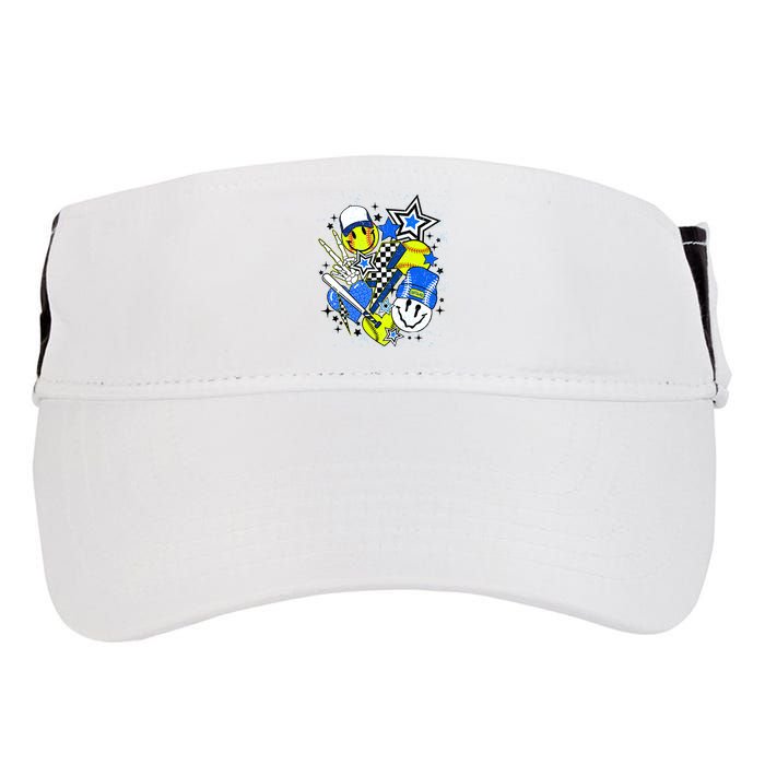 Retro Softball Vibes Funny Softball Smile Face Meme Adult Drive Performance Visor