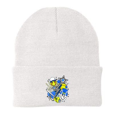Retro Softball Vibes Funny Softball Smile Face Meme Beanie