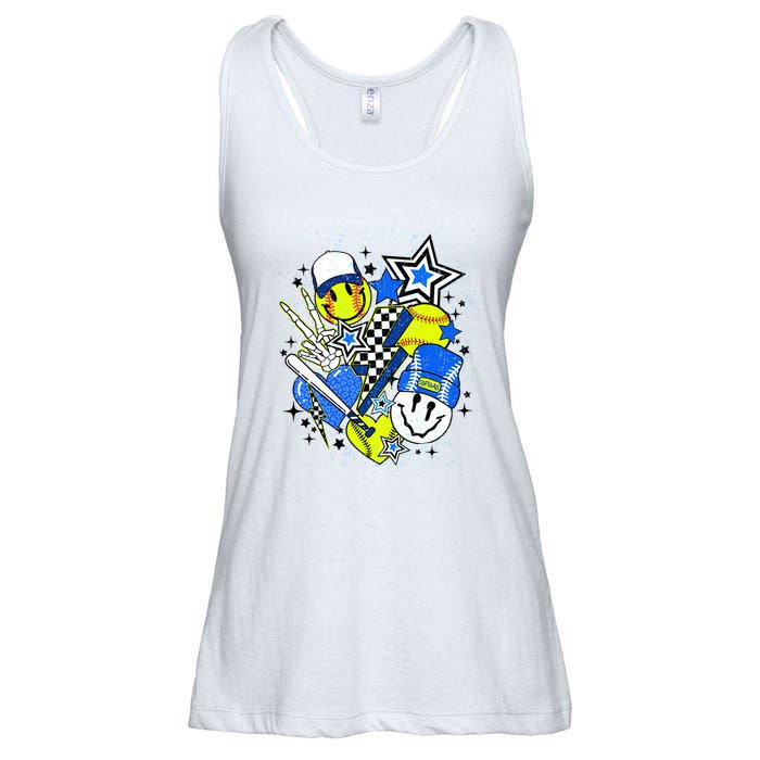 Retro Softball Vibes Funny Softball Smile Face Meme Ladies Essential Flowy Tank