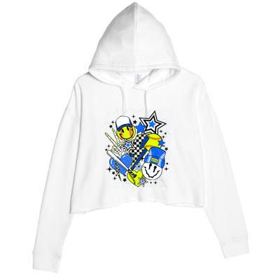 Retro Softball Vibes Funny Softball Smile Face Meme Crop Fleece Hoodie
