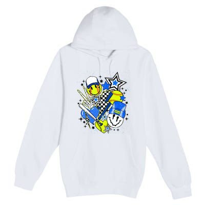 Retro Softball Vibes Funny Softball Smile Face Meme Premium Pullover Hoodie