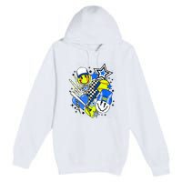 Retro Softball Vibes Funny Softball Smile Face Meme Premium Pullover Hoodie