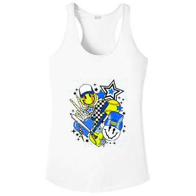 Retro Softball Vibes Funny Softball Smile Face Meme Ladies PosiCharge Competitor Racerback Tank