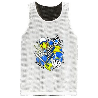 Retro Softball Vibes Funny Softball Smile Face Meme Mesh Reversible Basketball Jersey Tank