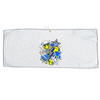 Retro Softball Vibes Funny Softball Smile Face Meme Large Microfiber Waffle Golf Towel