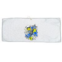 Retro Softball Vibes Funny Softball Smile Face Meme Large Microfiber Waffle Golf Towel