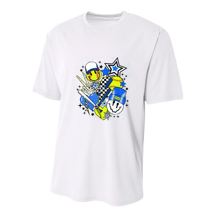 Retro Softball Vibes Funny Softball Smile Face Meme Youth Performance Sprint T-Shirt