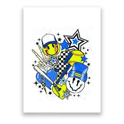 Retro Softball Vibes Funny Softball Smile Face Meme Poster
