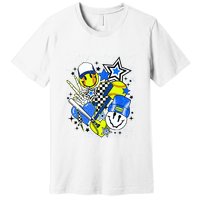 Retro Softball Vibes Funny Softball Smile Face Meme Premium T-Shirt