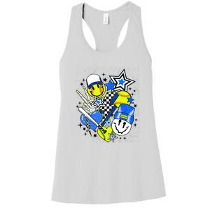 Retro Softball Vibes Funny Softball Smile Face Meme Women's Racerback Tank